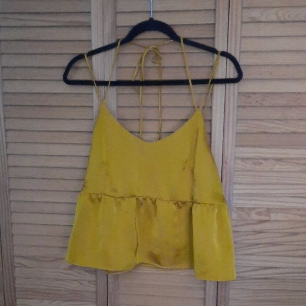 Nine West Gold V Neck Adjustable Straps Halter Cropped Tier Camisole Top Size XL